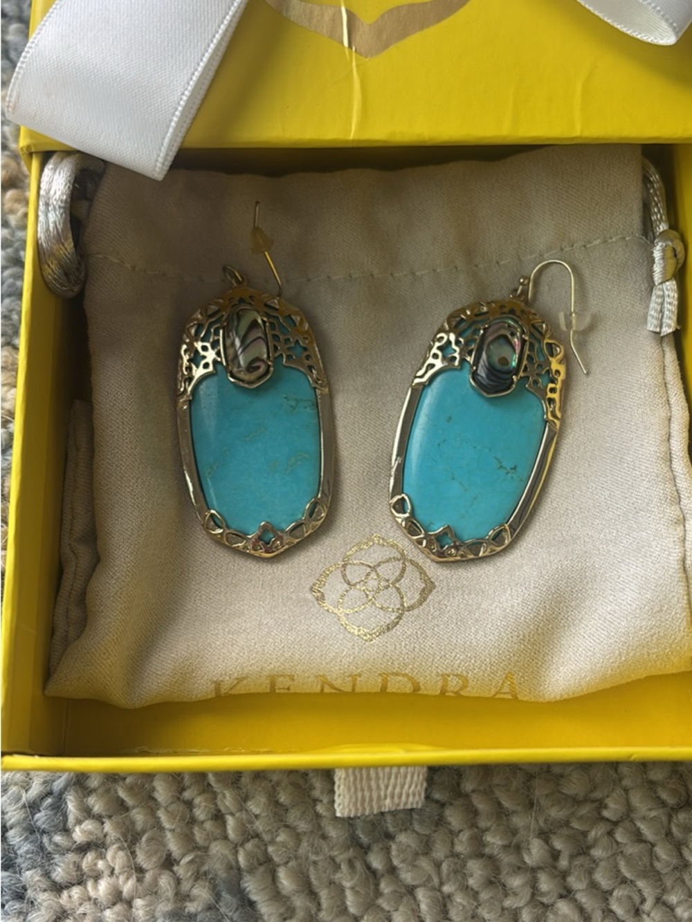 Kendra Scott Turquoise and Abalone Filigree Drop Earrings